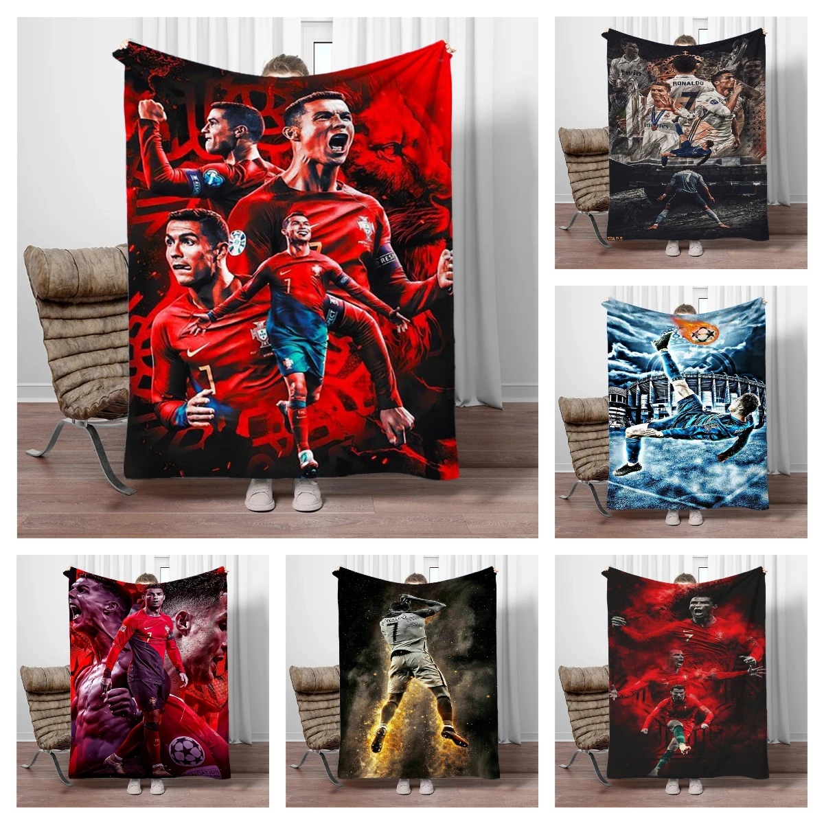 3D Ziege Fußballstar R-Ronaldo Flanelldecke Wohnzimmer Sofa Camping Picknick Büro Bett Trave Warme Überwurfdecke Weihnachtsgeschenk Image
