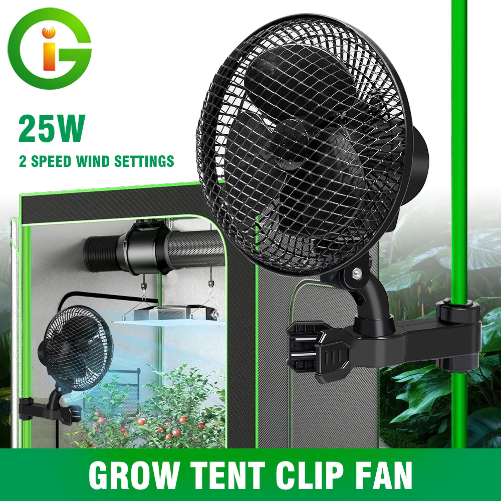 Grow Tent Fan Leistungsstarker oszillierender Ventilator für effiziente Luftzirkulation, einstellbare 2 Geschwindigkeitsstufen mit Clip Image