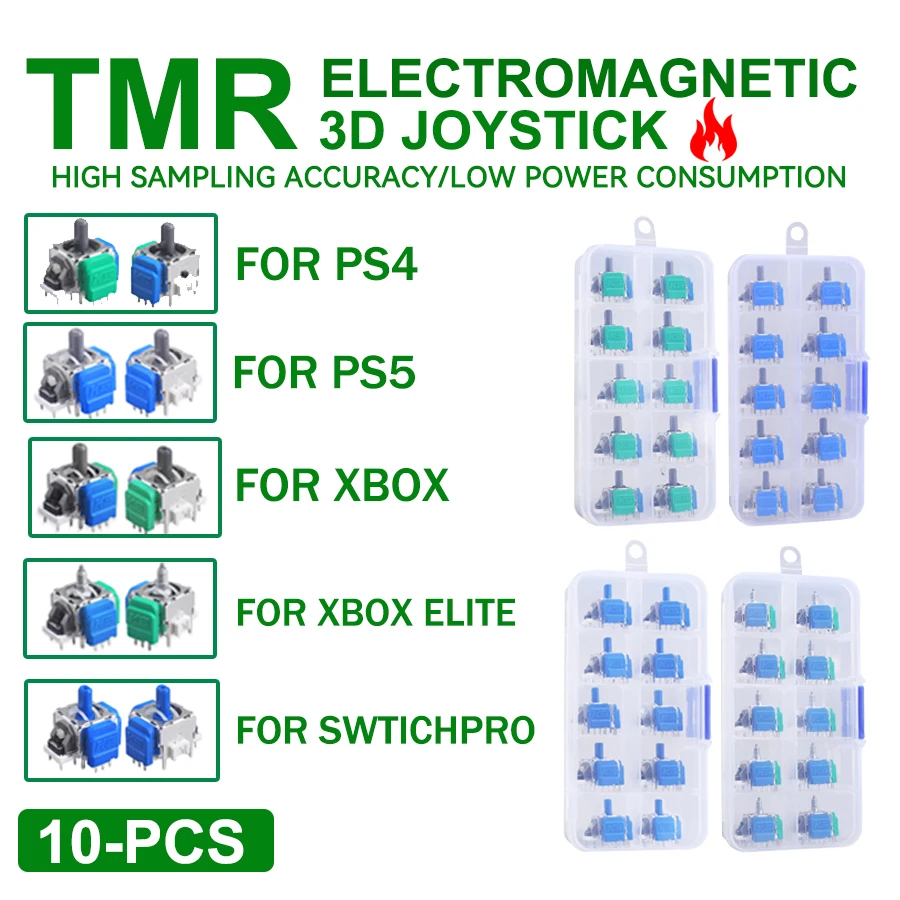10er-Pack TMR Elektromagnetischer Hall-Effekt-Joystick Ersatz 3D Analog Stick Dual Sense Controller für PS5/PS4/SWITCH PRO/XBOX Image