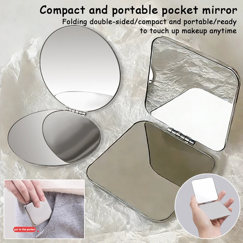 Ins Wind Mirror Tragbarer und faltbarer doppelseitiger Make-up-Spiegel aus Edelstahl für Kinder, Mini-Make-up-Spiegel für Studenten Image
