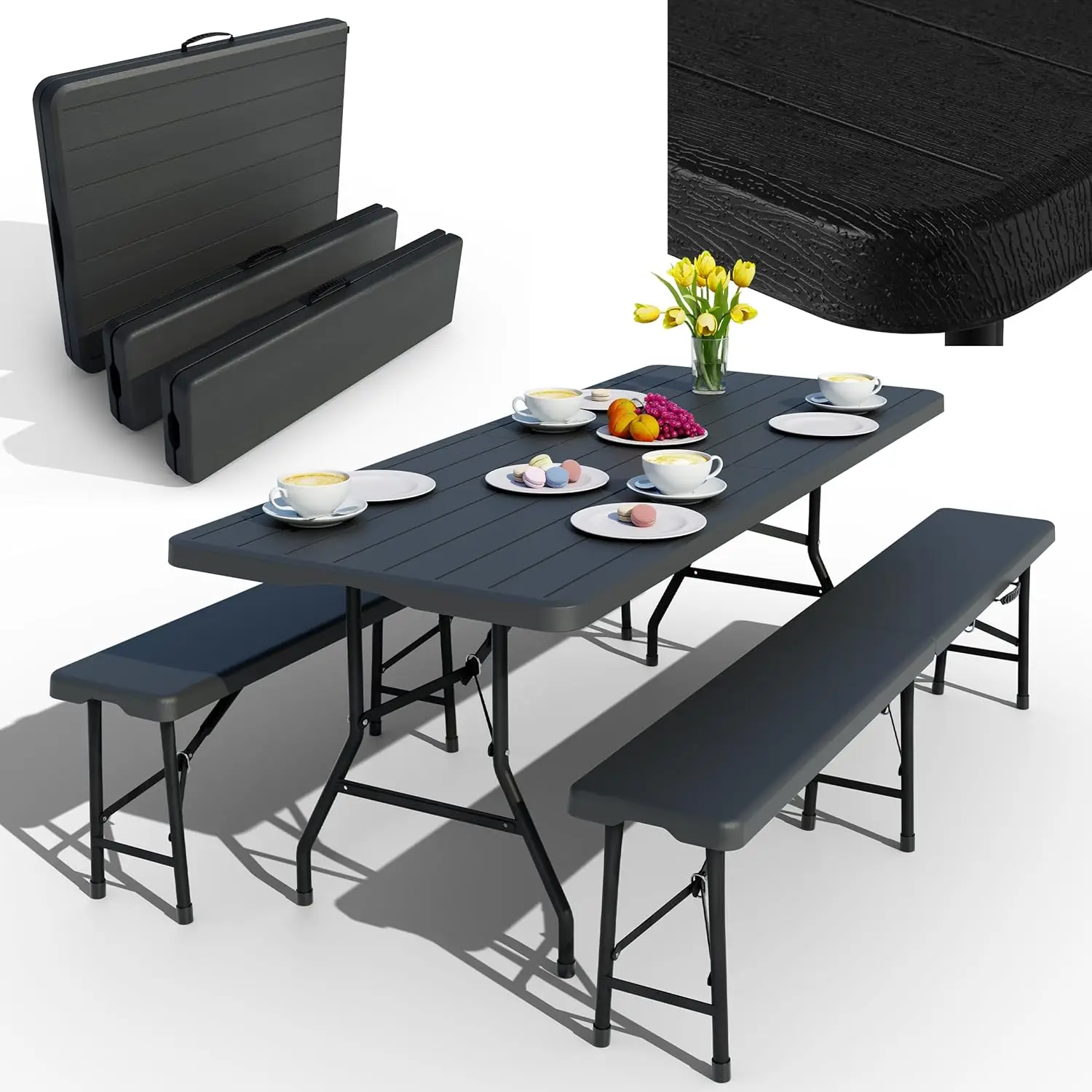 Bierzelt-Set mit Holzeffekt für 8 Personen – 3-teilig – Tisch mit 2 Bänken im Set – Bier-Tisch-Set aus langlebigem, individuell gestaltet Image