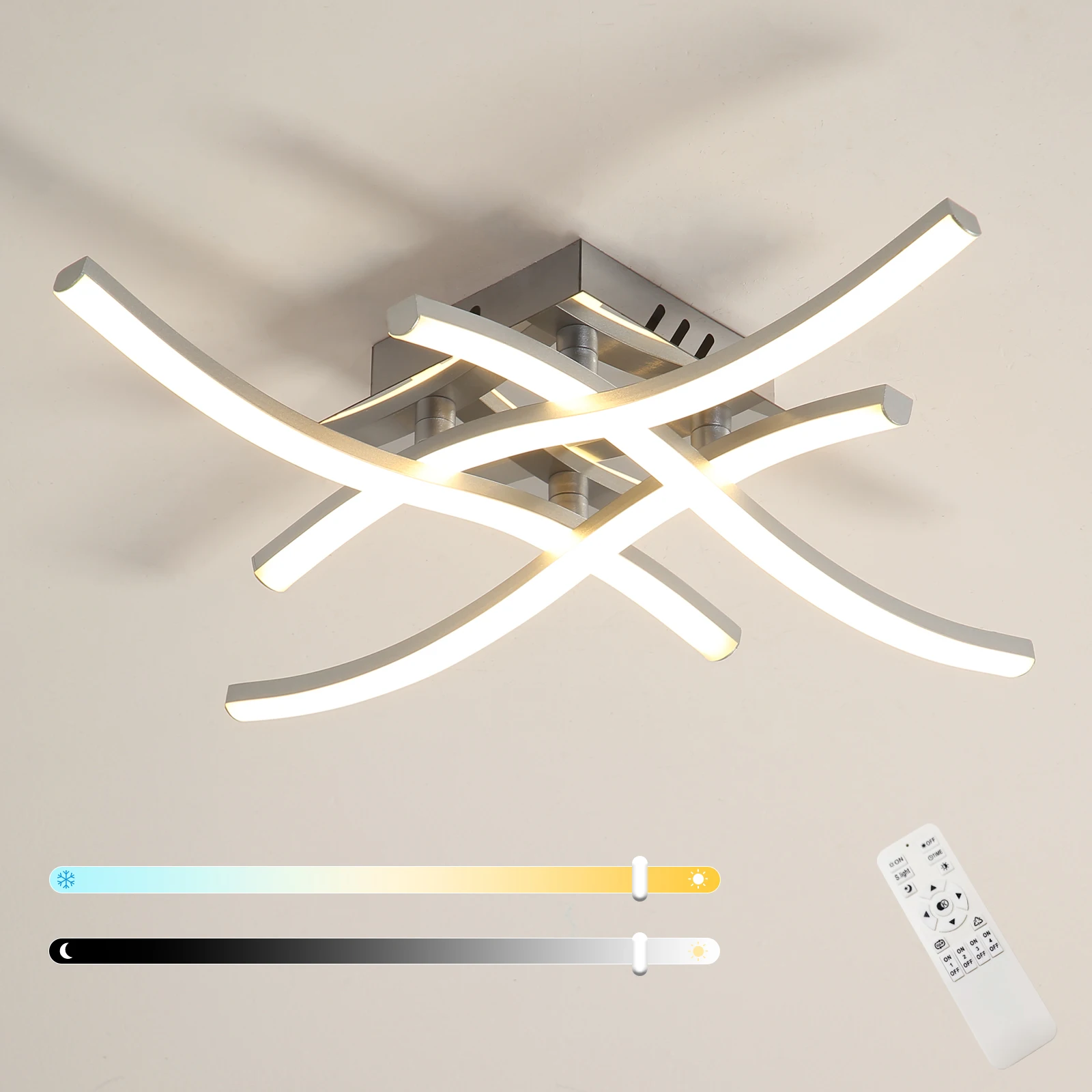 Elegante Deckenleuchte mit gebogenem Design, integrierte LED-Platten, moderne 24-W-Deckenleuchte für Wohnzimmer, Schlafzimmer, Küche