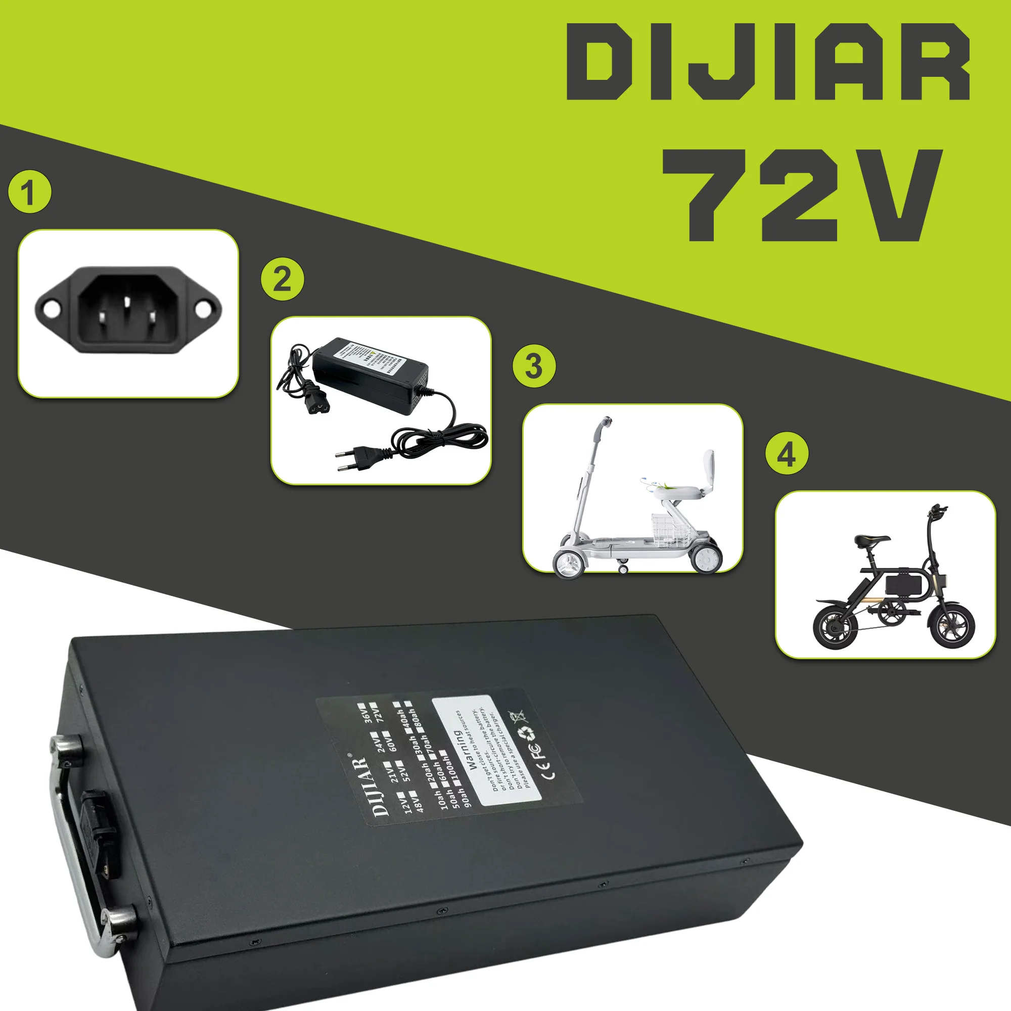 72V Harley Hochleistungs-Lithiumbatterie 20AH-100AH, mit integriertem BMS, Lufttransport, 500W-3000W Stromverbrauch Image