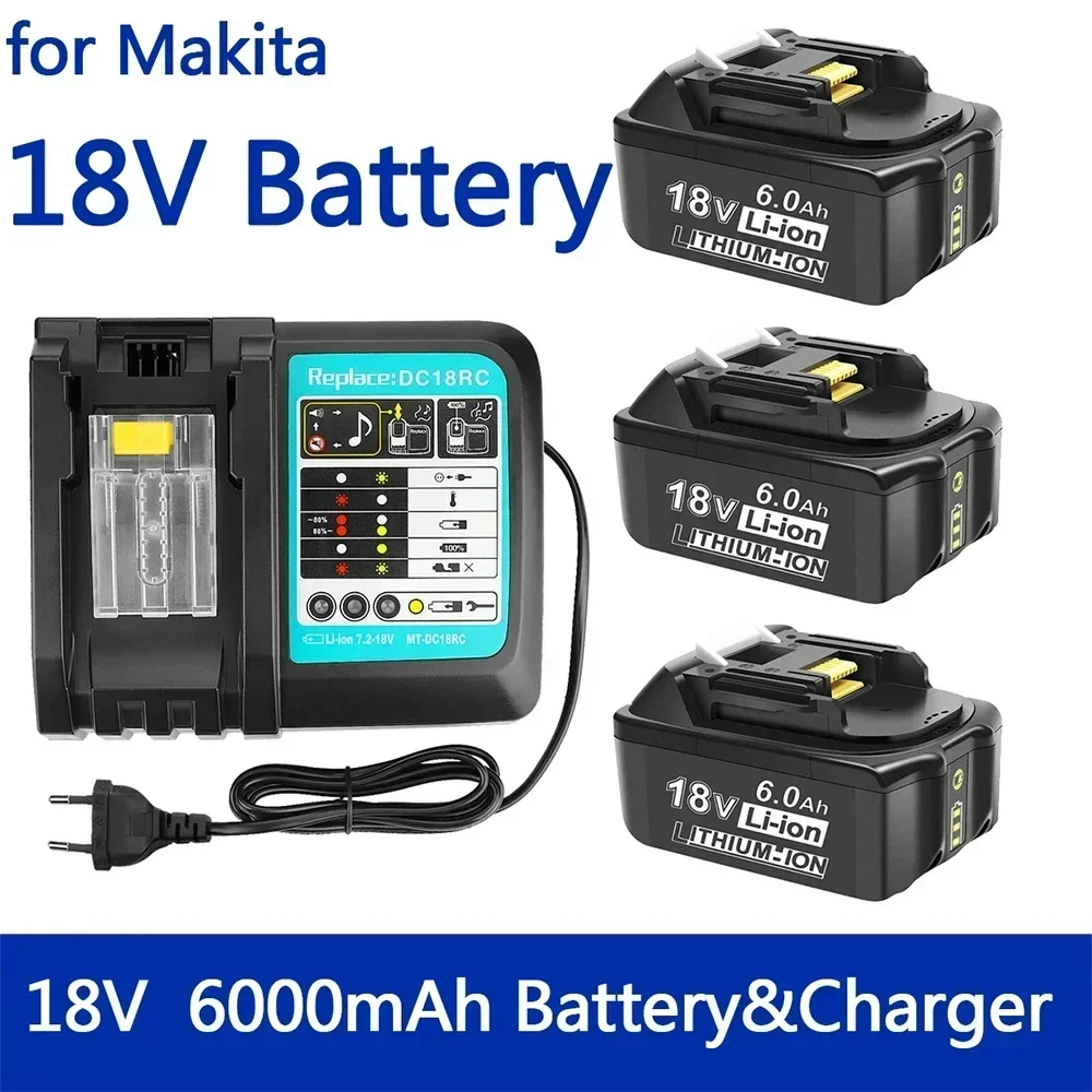 18V 6000mAh Für Makita Akku Wiederaufladbare Werkzeug Akku mit LED Li-Ion Ersatz LXT BL1860B BL1860 BL1850 3A Ladegerät Image