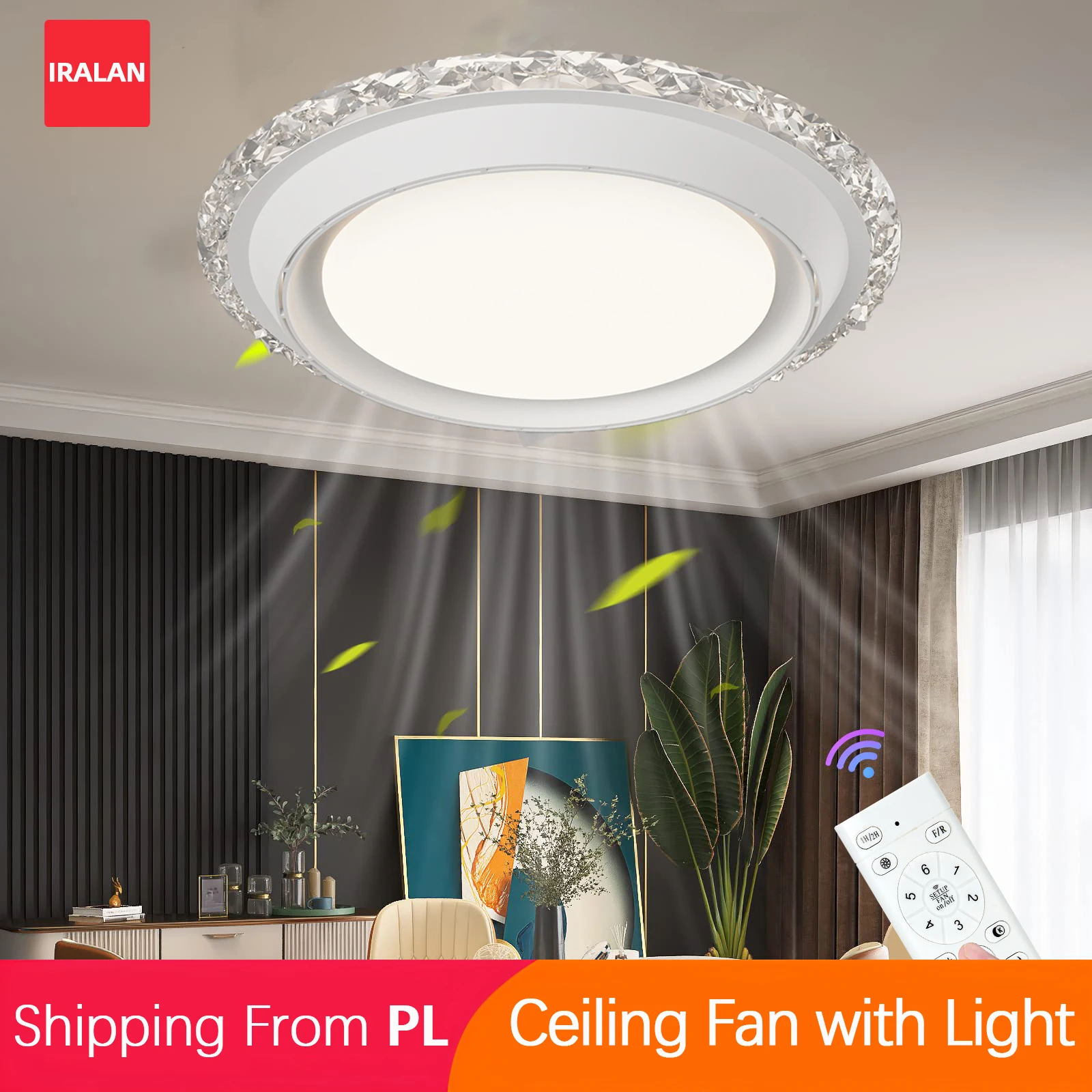 IRALAN Einfacher Deckenventilator mit Beleuchtung Moderner Blattloser Ventilator mit Smart-Fernbedienung und App-Steuerung Weiße LED-Dekorationsbeleuchtung