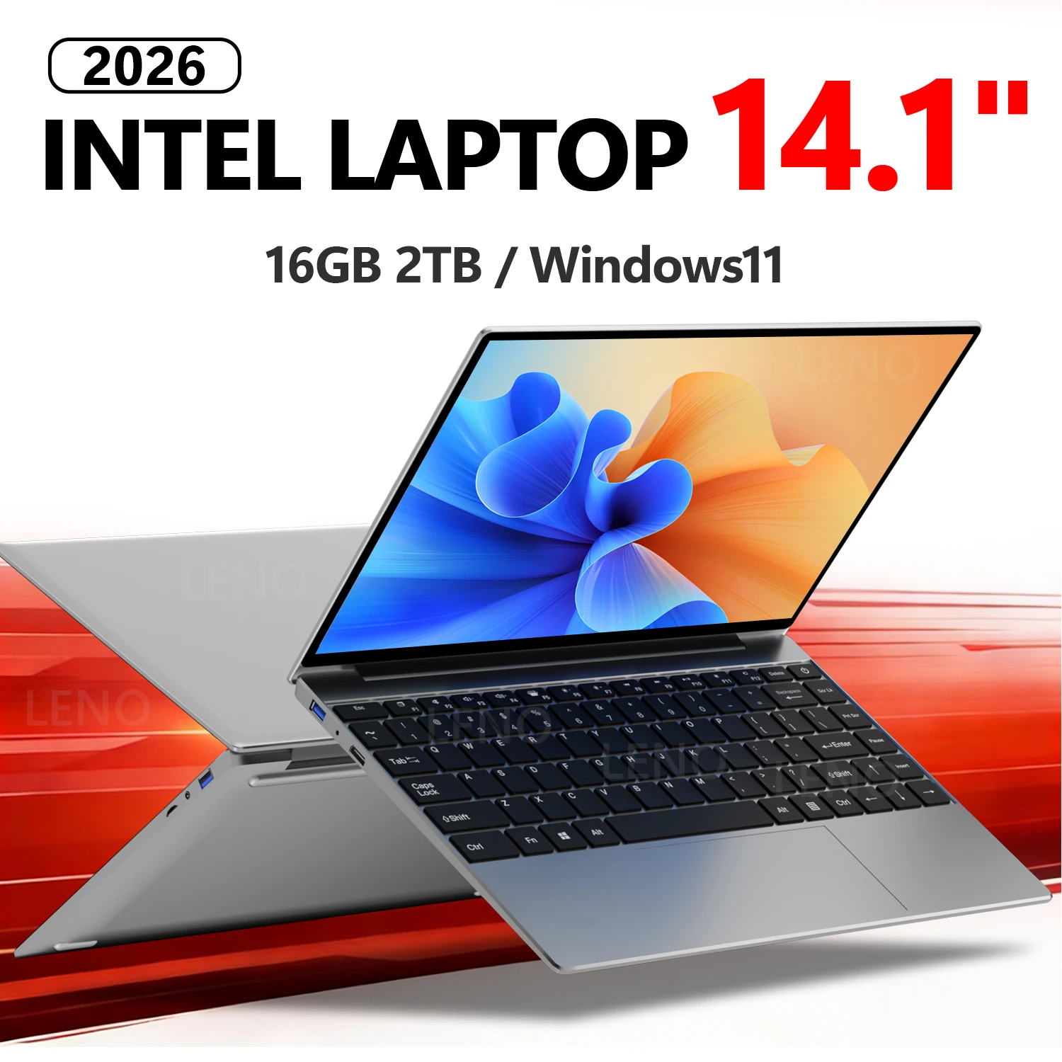 LENO 14,1-Zoll-Laptop, 16 GB RAM, 2 TB SSD, Windows 11 Intel N3700 Ultra Slim Notebook Gamer 1920 x 1080 Display, Büro-Studiencomputer-PC Image