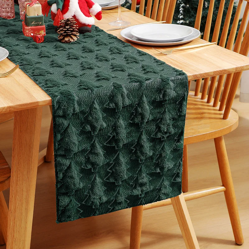 3D grüner Weihnachtsbaum Tischläufer, verdickte Pailletten Weihnachten Event Party Dekor Urlaub Esstisch Home Decor rot weiß Image