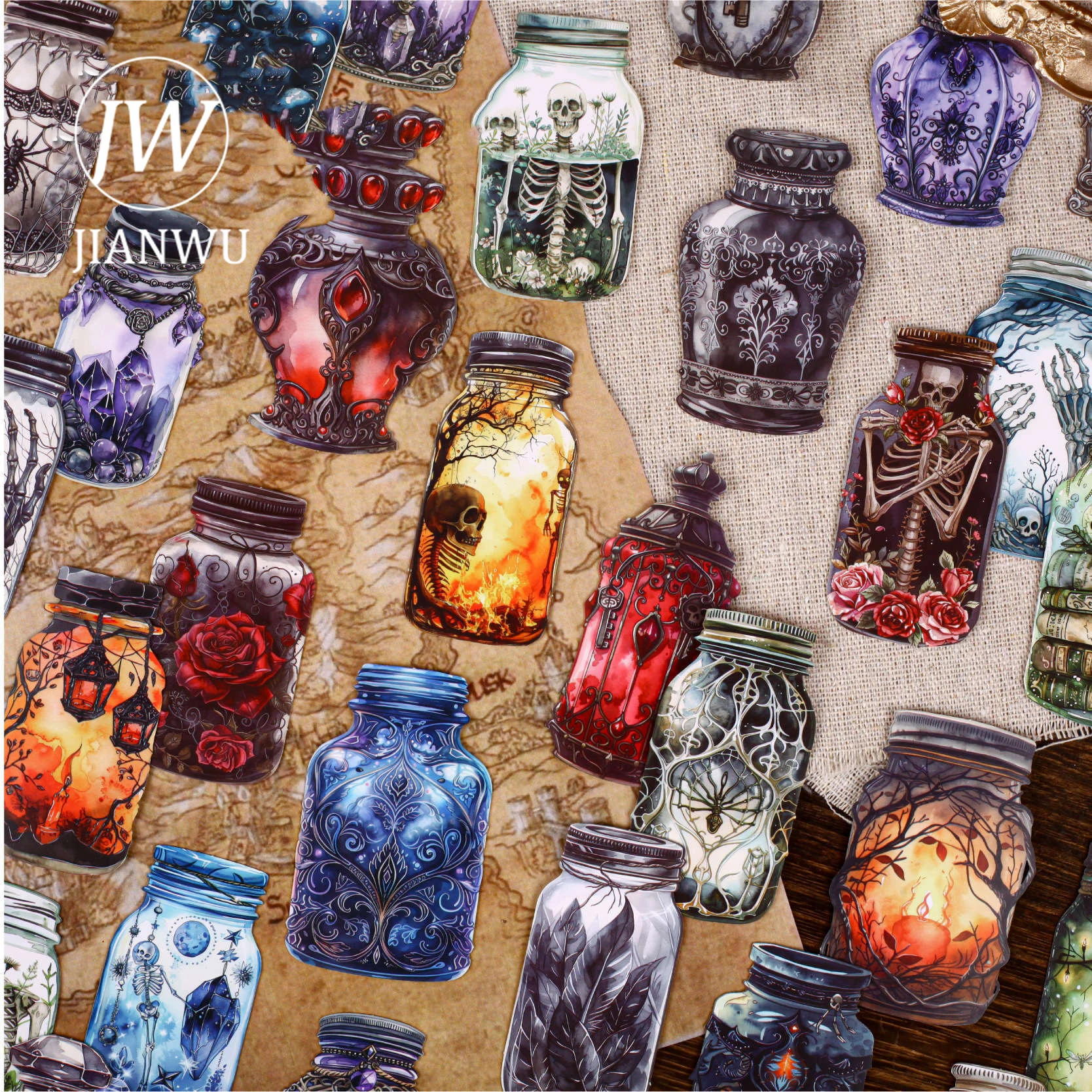 JIANWU Magische Flasche Serie Vintage Dunkles Skelett Landschaft Material Collage Scrapbook Aufkleber Kreative DIY Journal Briefpapier Image