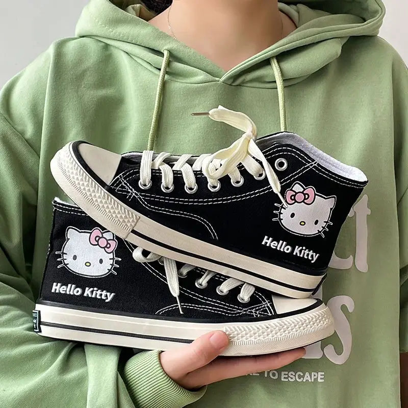Kawaii Hello Kitty High Tops Canvas Schuhe Damen Sanrios Student Cartoon Graffiti Skateboard Schuhe Mädchen Preppy Vielseitige Sneakers