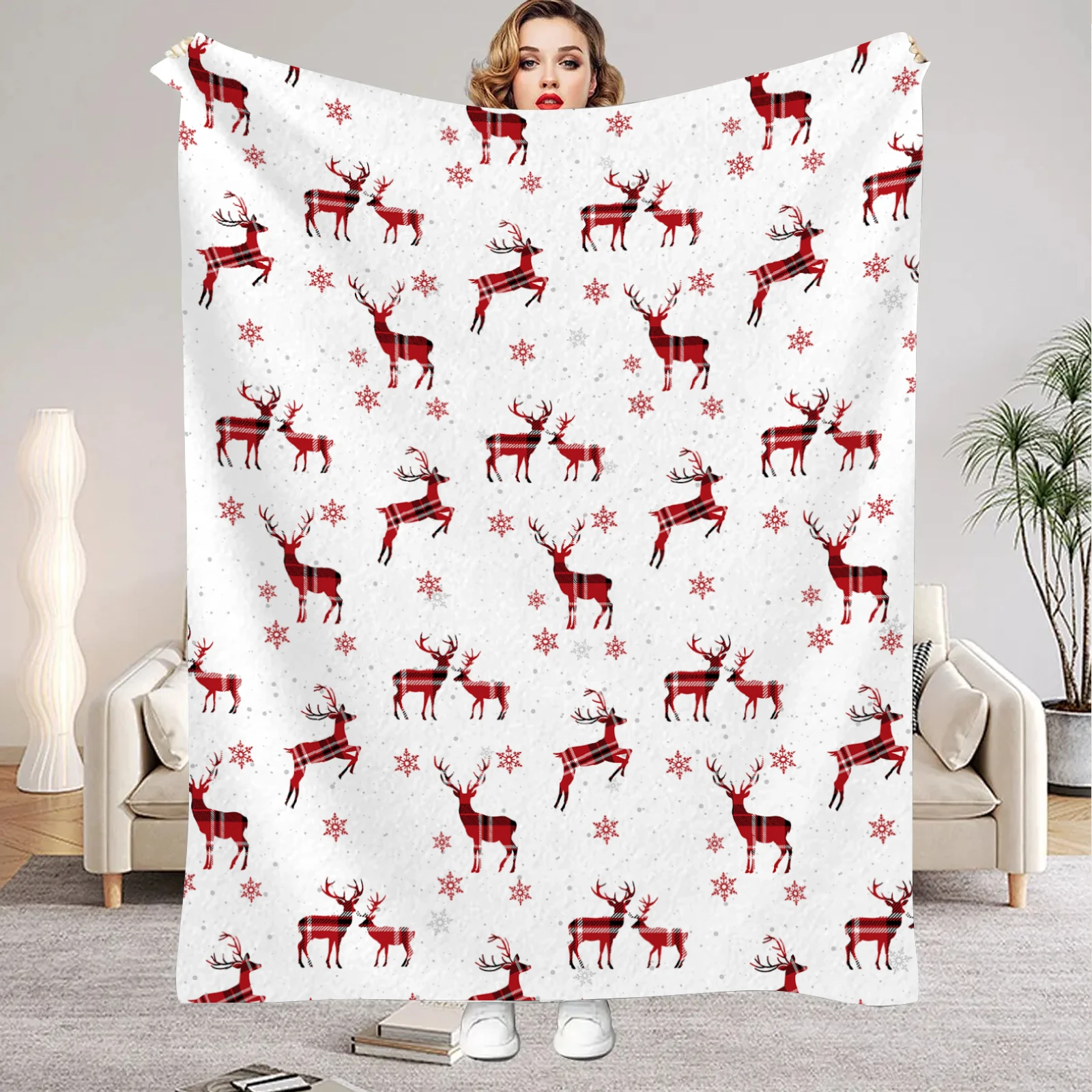 1pc Weihnachten Decke Deer Schneeflocke Gedruckt Glatte Flanell Decke für Home Wohnzimmer Schlafzimmer Dekor Neue Jahr Weihnachten Geschenk Image