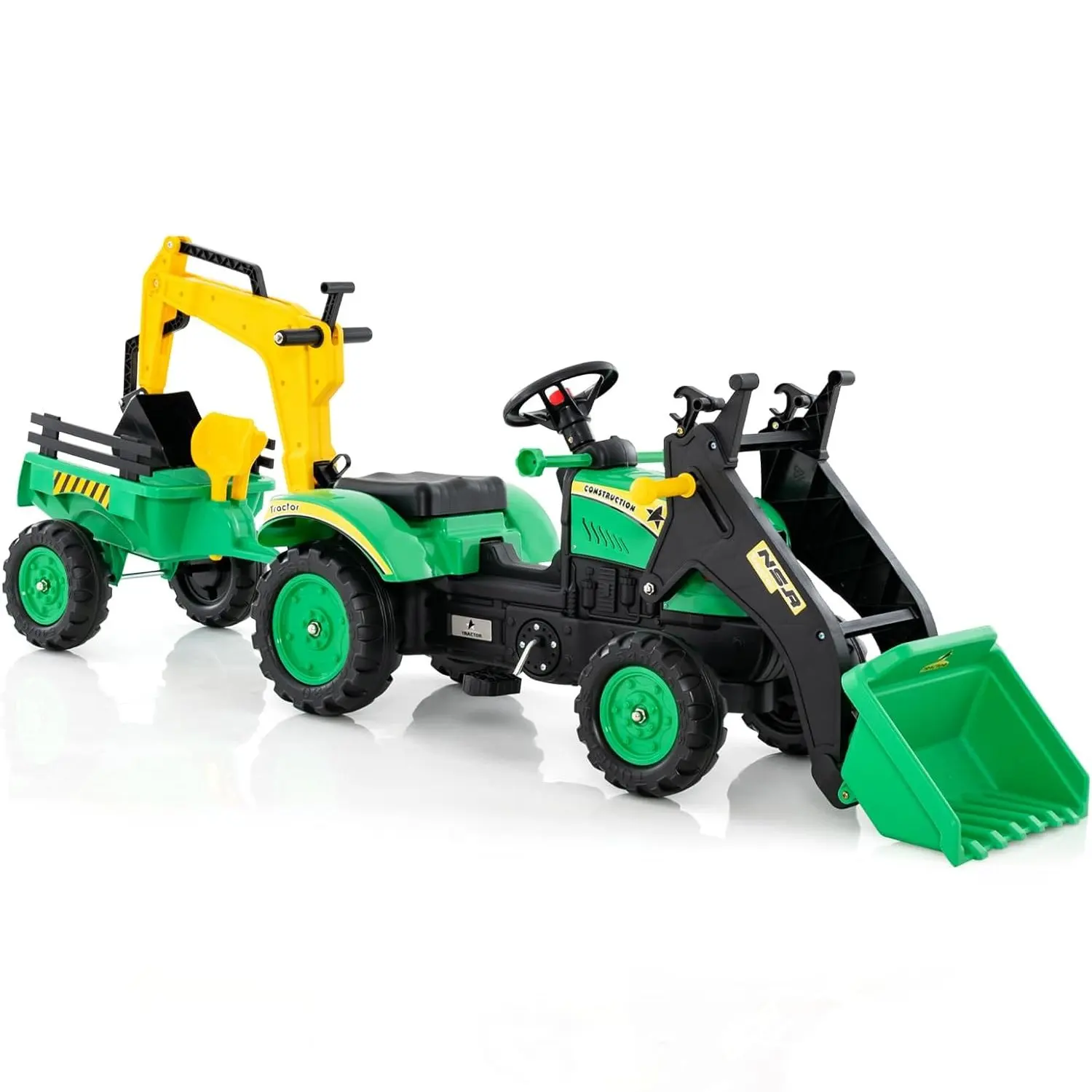 Pedaltraktor, Kindertraktor mit abnehmbarem Anhänger und Grabschaufel, Baggerlader bis 35 kg, Sitzbagger Image