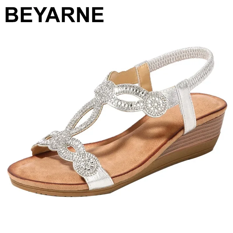 BEYARNE frauen Schuhe Sommer Neue Böhmen Keil Frauen Sandalen Strass Frau Flip-Flops Vintage Frauen Schuhe BeachE627