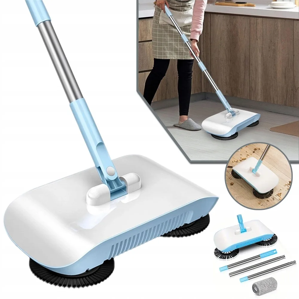 2-in-1 Handbesen, Teppichreiniger, Haushaltsreinigungsgeräte, Handschiebebesen mit Mopptuch (Blau und Weiß) Image