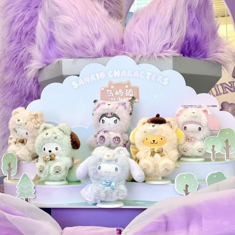 Sanrio Charaktere Fox Island Blind Box Kuromi Cinnamoroll Vinyl-Plüsch-Anhänger Überraschungsbox My Melody Anime-Puppe Spielzeug Mystery Bag