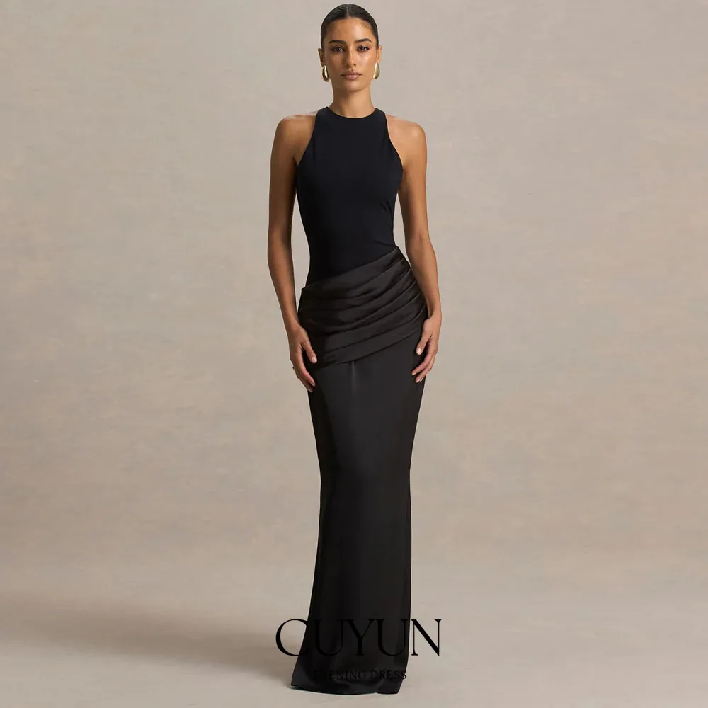 CUYUN Maßgeschneidertes elegantes schwarzes Abendkleid mit O-Ausschnitt, ärmellos, formelles Abendkleid, Hochzeits-Party-Kleider für Gäste 2026