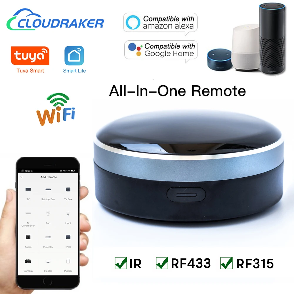 Cusam tuya ir rf universelle wifi intelligente fernbedienung für tv ac vorhänge rollladen funktioniert mit alexa google home siri Image