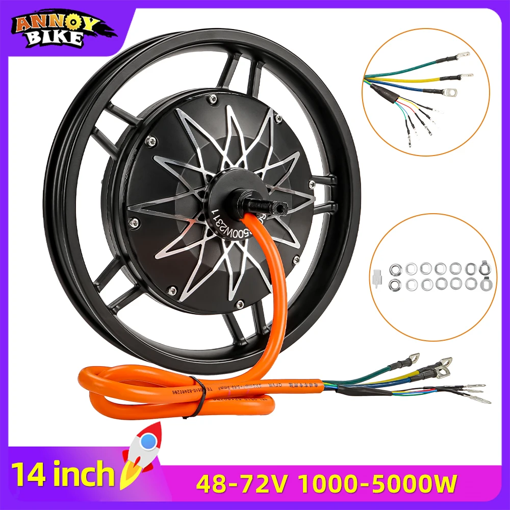 Hochleistungs-14-Zoll-Nabenmotor, bürstenloser Scheibenbremsnabenmotor, 48 V, 60 V, 72 V, 1500 W, 3000 W, 3500 W, 5000 W, für Elektrofahrrad, E-Bike Image