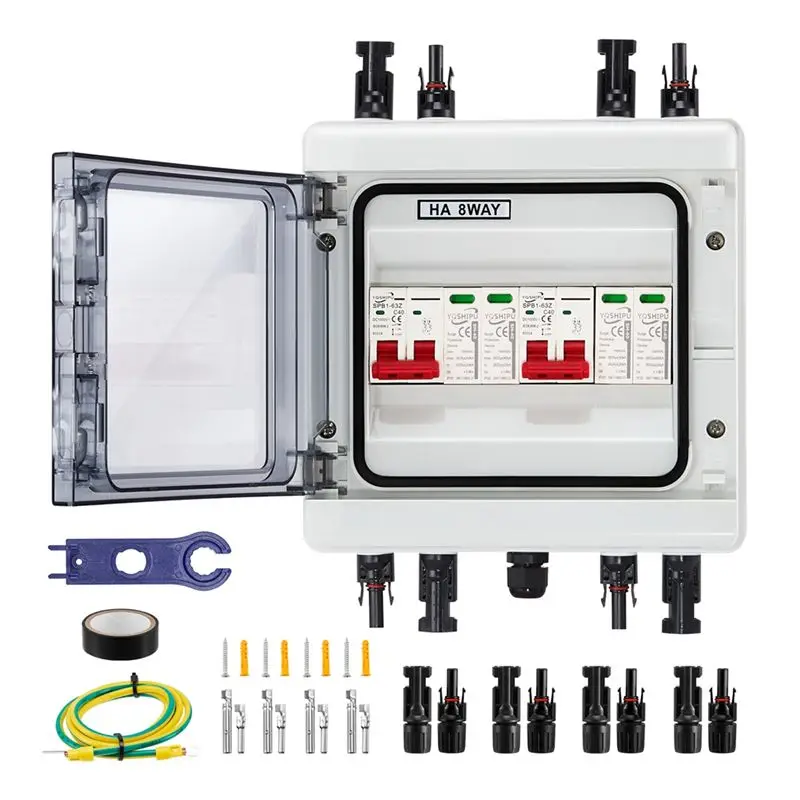 B52C IP65 Wasserdichte Solar-Combiner-Box mit Mehrfachschutz, Überspannungsschutz PV 2 Eingänge 2 Ausgänge DC40A Trennschalter Image