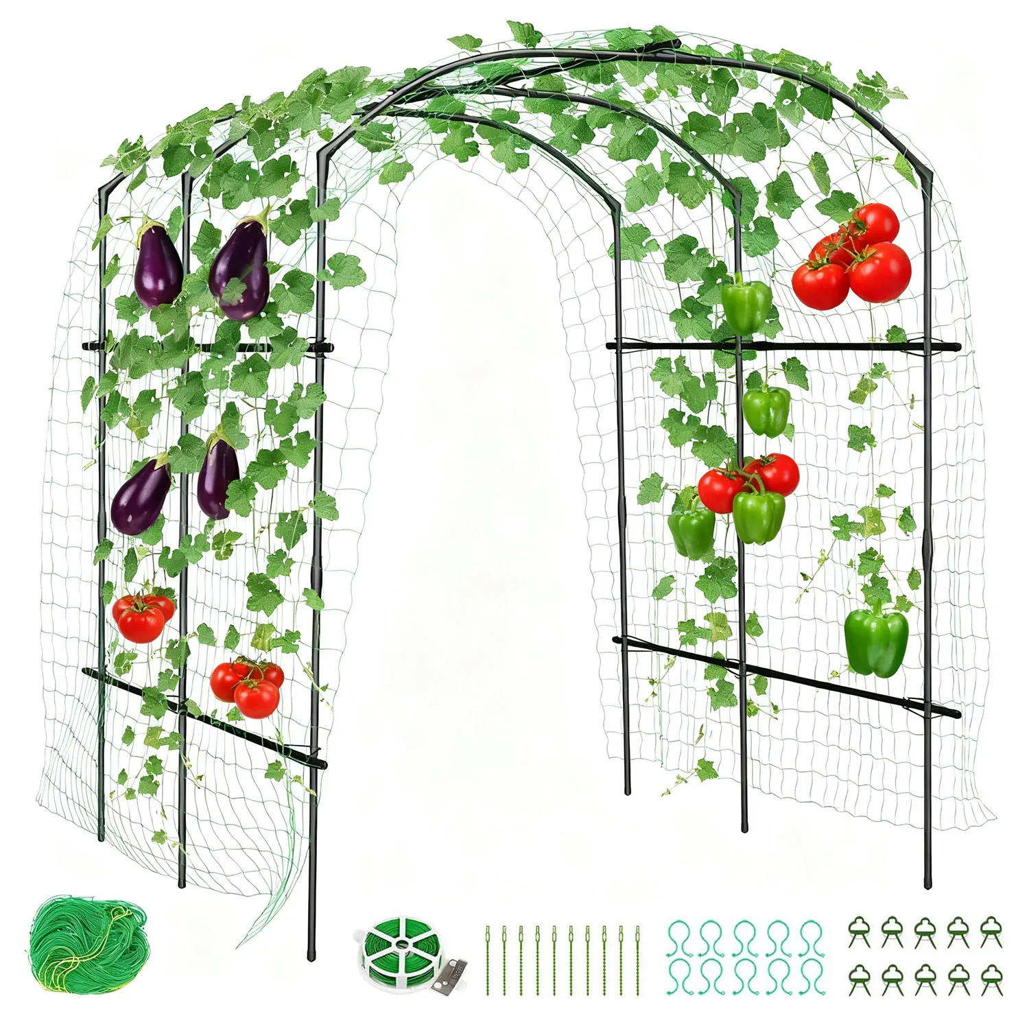 Gartenbogen-Spalier, 220 cm hoch, Edelstahl-Gartenpflanzenspalier für Kletterpflanzen, Gemüse, Hochzeitsbogenrahmen im Freien Image