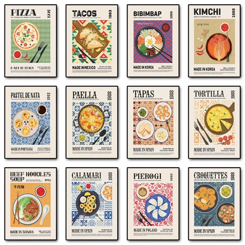 Ramen nourriture boulettes asiatiques traditionnelles nouilles soupe Pizza italienne nourriture mexicaine Tacos Sushi Bar nourriture impression affiches cuisine déco