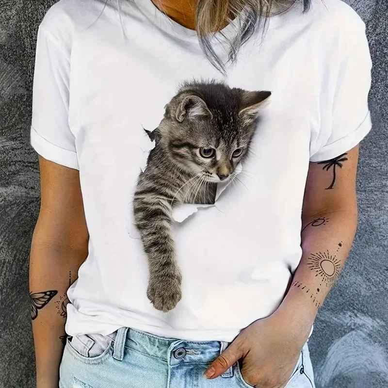 Vêtements pour femmes motif dessin animé chat femmes Harajuku manches courtes décontracté vêtements pour femmes hauts de rue t-shirts vêtements esthétiques