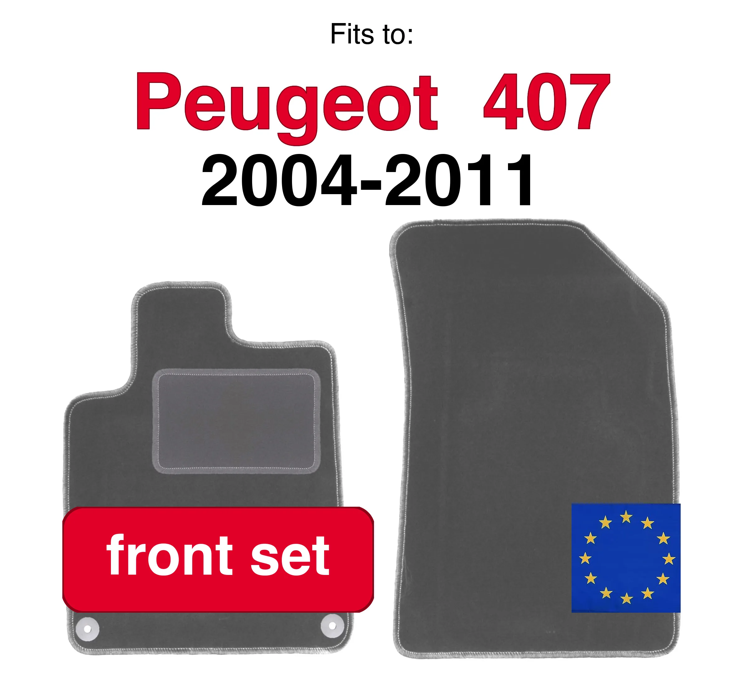 Tapis de sol avant en velours pour voiture, pour Peugeot 407 Coupé, berline, break, SW (2004-2011) - graphite (2 pièces) - ensemble de tapis de sol avant pour voiture