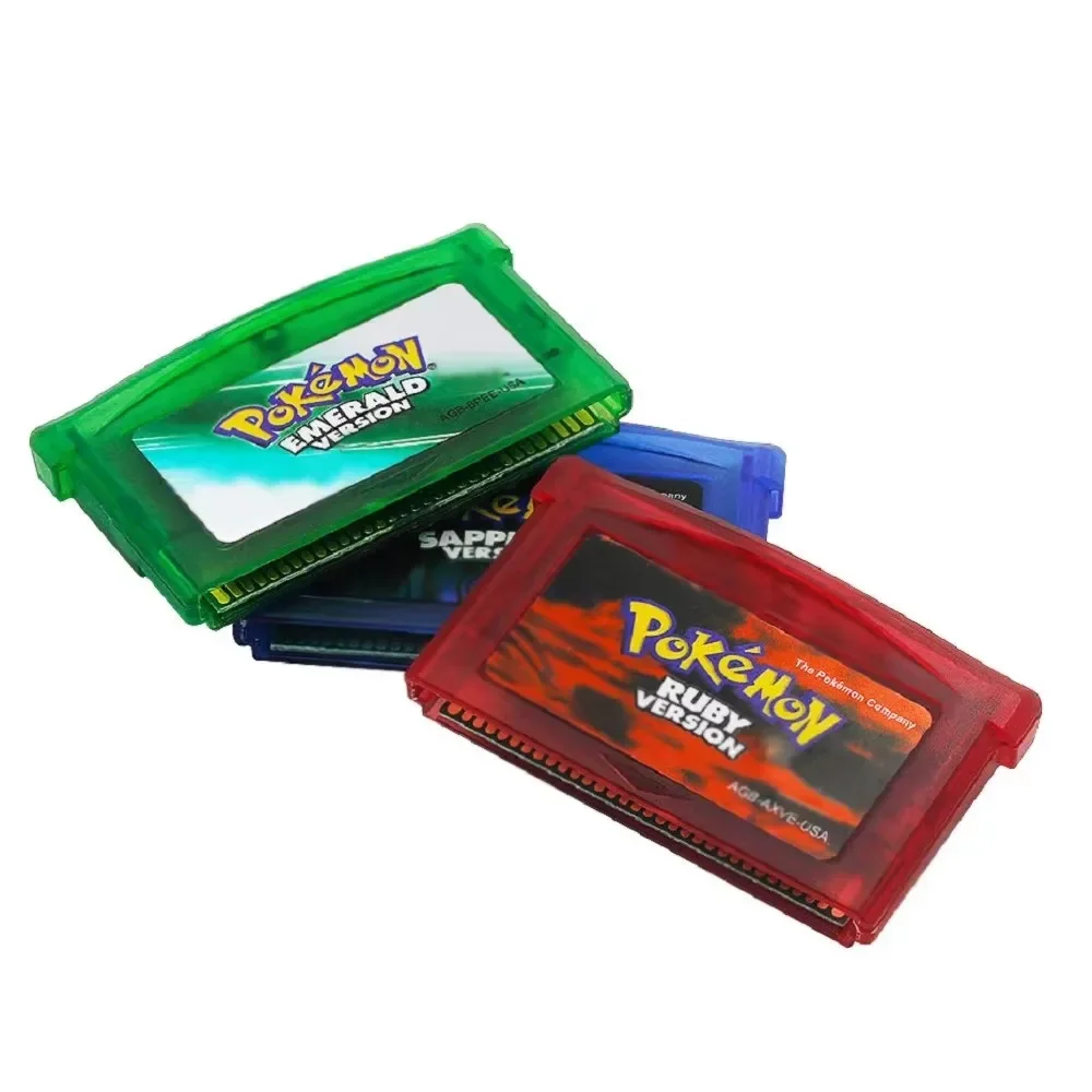 High Quality Pokemon 32 Bit Video Game Series, Ruby/Sapphire/Merald/Fire Red/Green Leaf GBA Game Cartridges