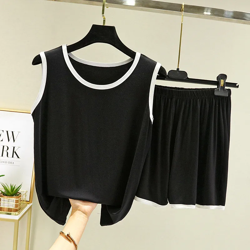 Pyjama d'été style sport pour femmes, caraco, vêtements d'extérieur, base intérieure, ensemble chemise + short, coton, service à domicile, deux pièces imbibées
