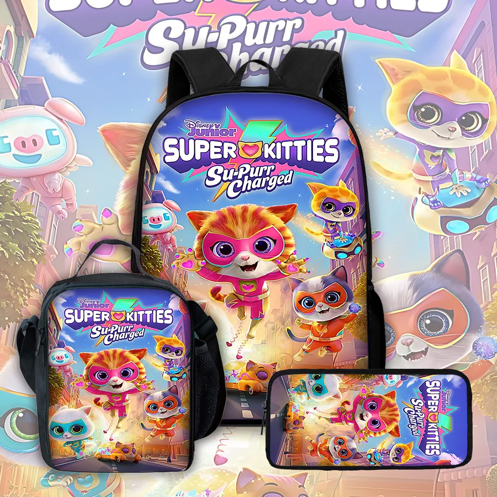 Sac à dos d'école pour enfants, jeux de dessins animés Super Kitten Squad, avec sacs à déjeuner, sacs à crayons, sacs d'école pour garçons et filles, meilleur cadeau