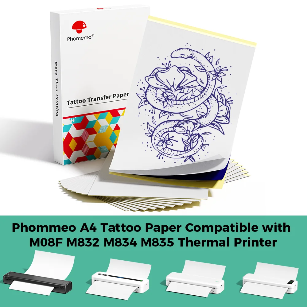 Phomemo Tattoo-Papier, A4-Format, Thermotransfer-Kopierer, Schablonenpapier, hochwertige Schablone für tragbare Drucker M08F M832 M835 Image