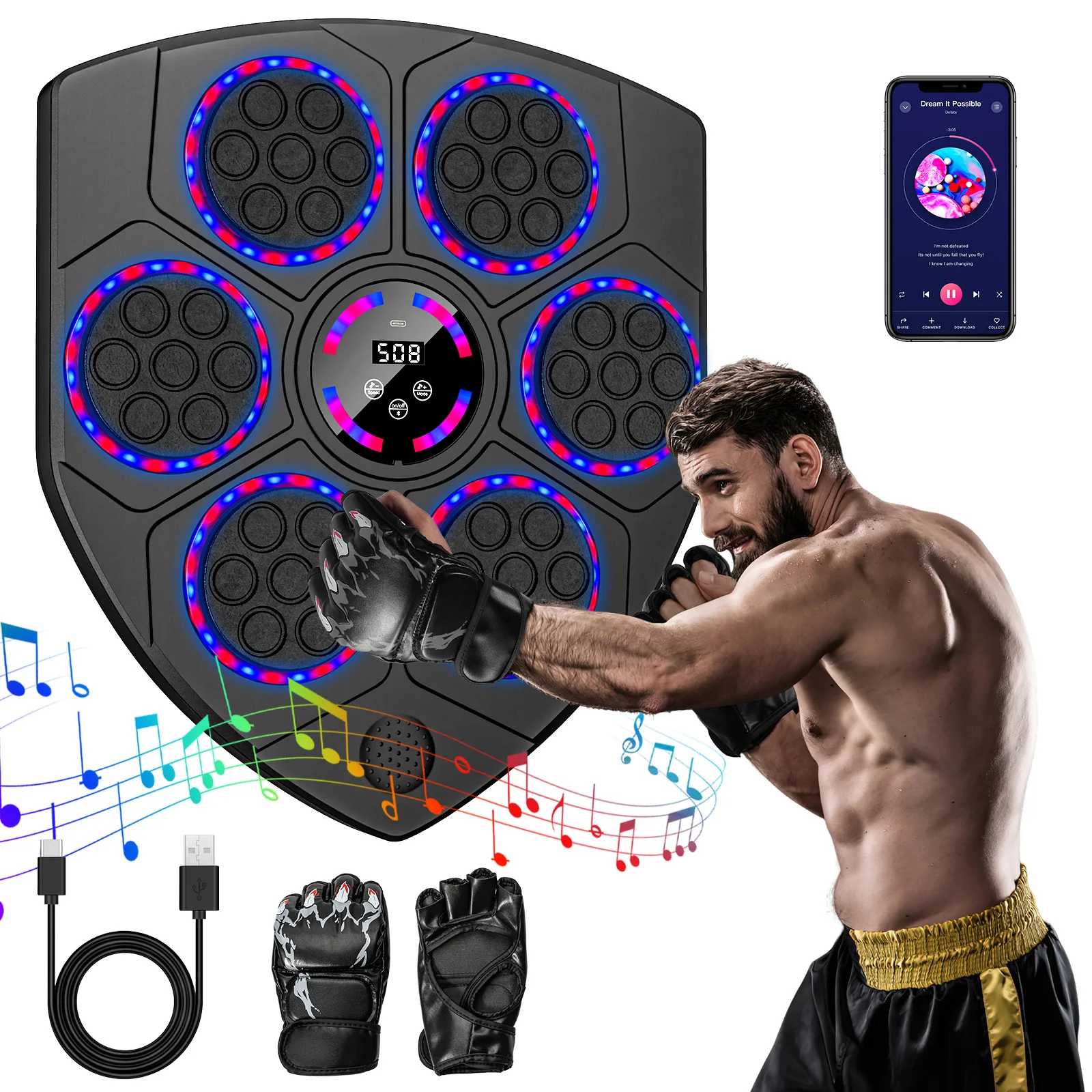 Nuova Macchina da Boxe Intelligente con Musica per Adulti/Bambini, Allenatore di Boxe per Fitness, Target da Parete per Allenamento a Casa