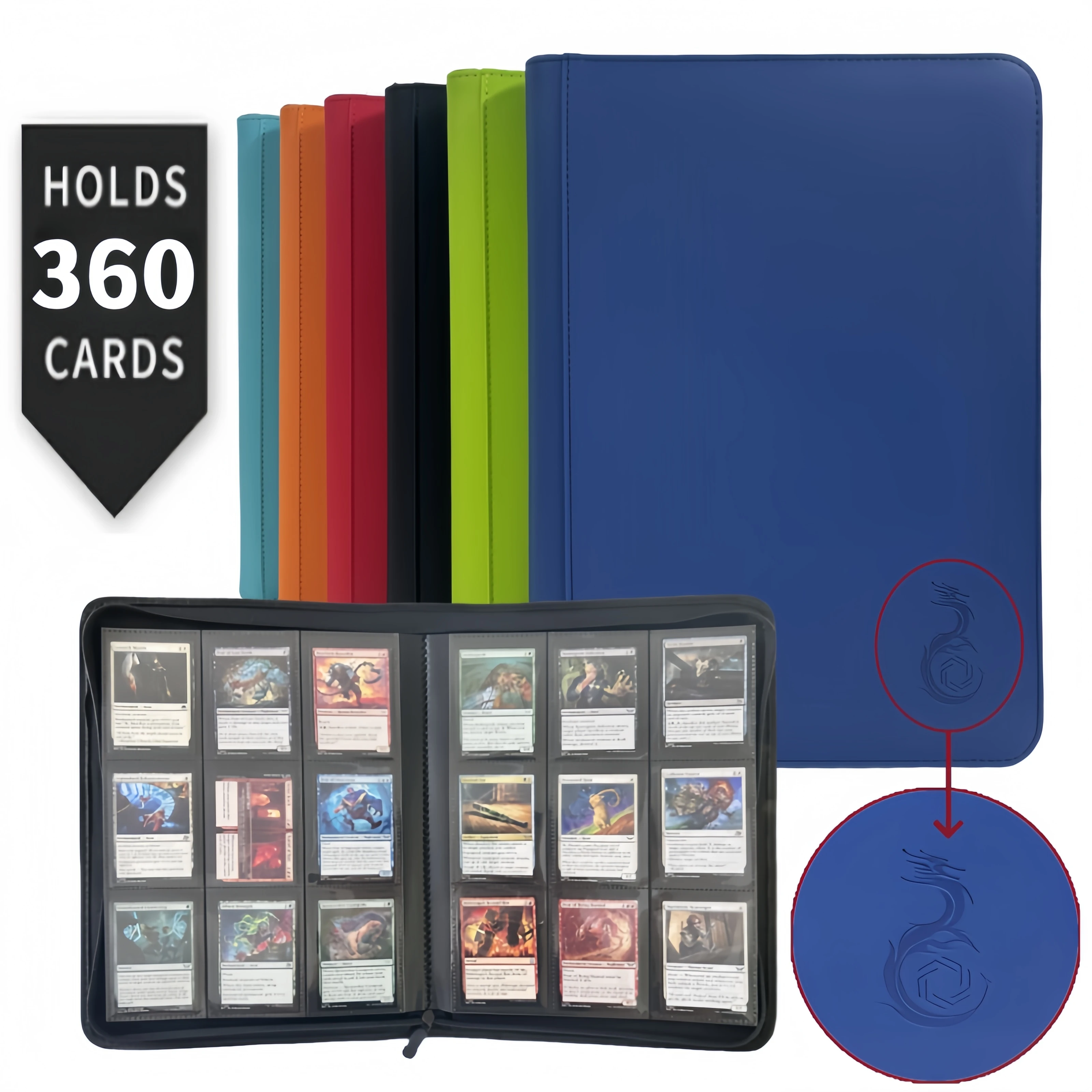 9-Fächer-Kartenmappe mit Reißverschluss (360 Karten) – PU-Leder, Schwarz/Orange ​ ​ Premium-Speicherkarten für YuGiOh TCG & Sportkarten. Image