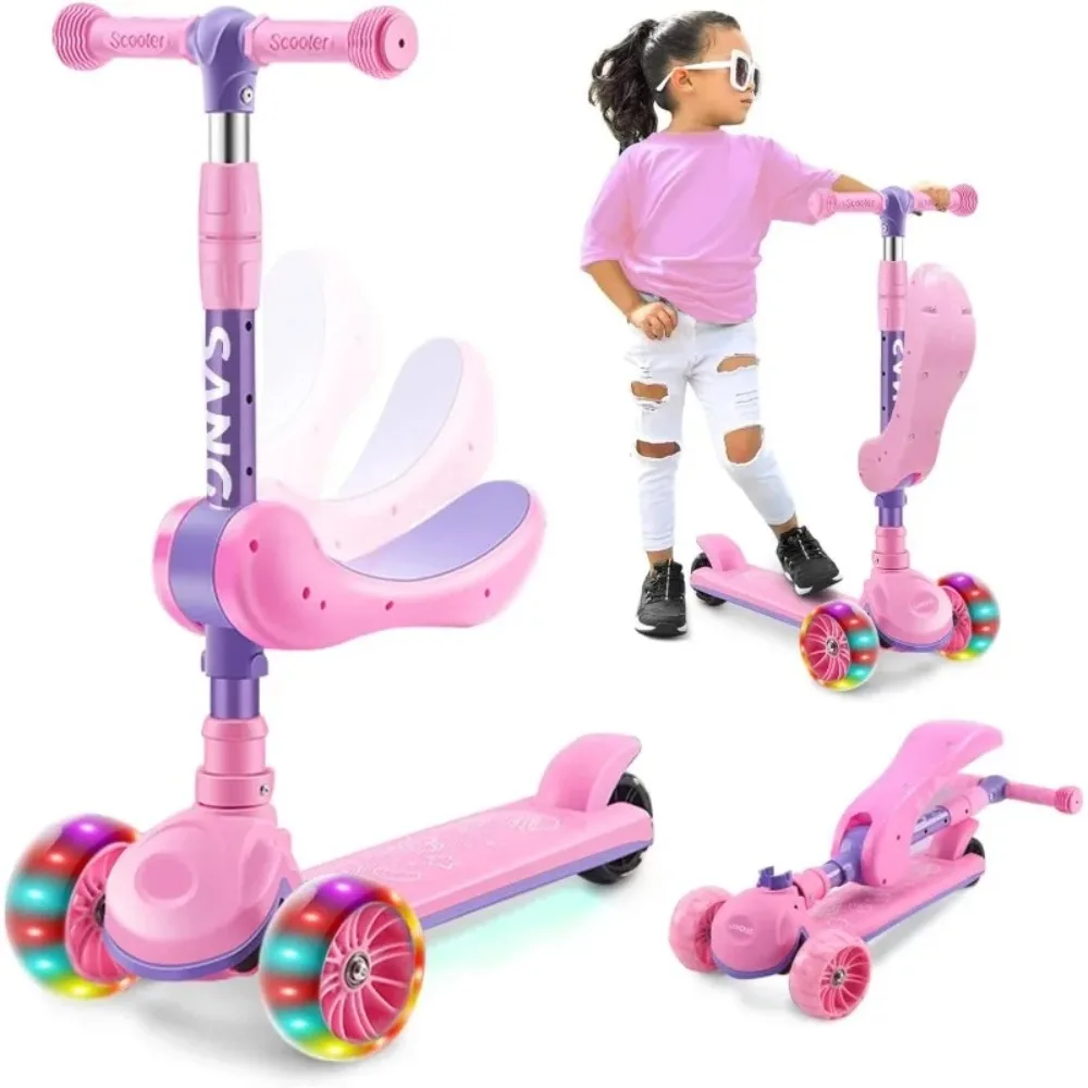 2-in-1-Scooter für Kinder, 3-Rad-Tretroller für Jungen und Mädchen, höhenverstellbar und Sitz, rutschfestes Deck, Sitz- oder Standfahrt mit Bremse Image