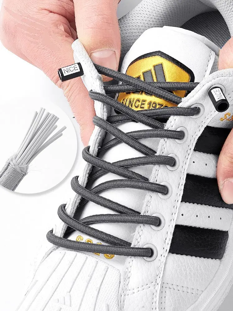 SCHÖNE Schnürsenkel ohne Schnürsenkel, elastische Schnürsenkel, Turnschuhe, Kinder und Erwachsene, schnelle Schnürsenkel, Gummibänder, rund, ohne Krawatte, Schnürsenkel Image