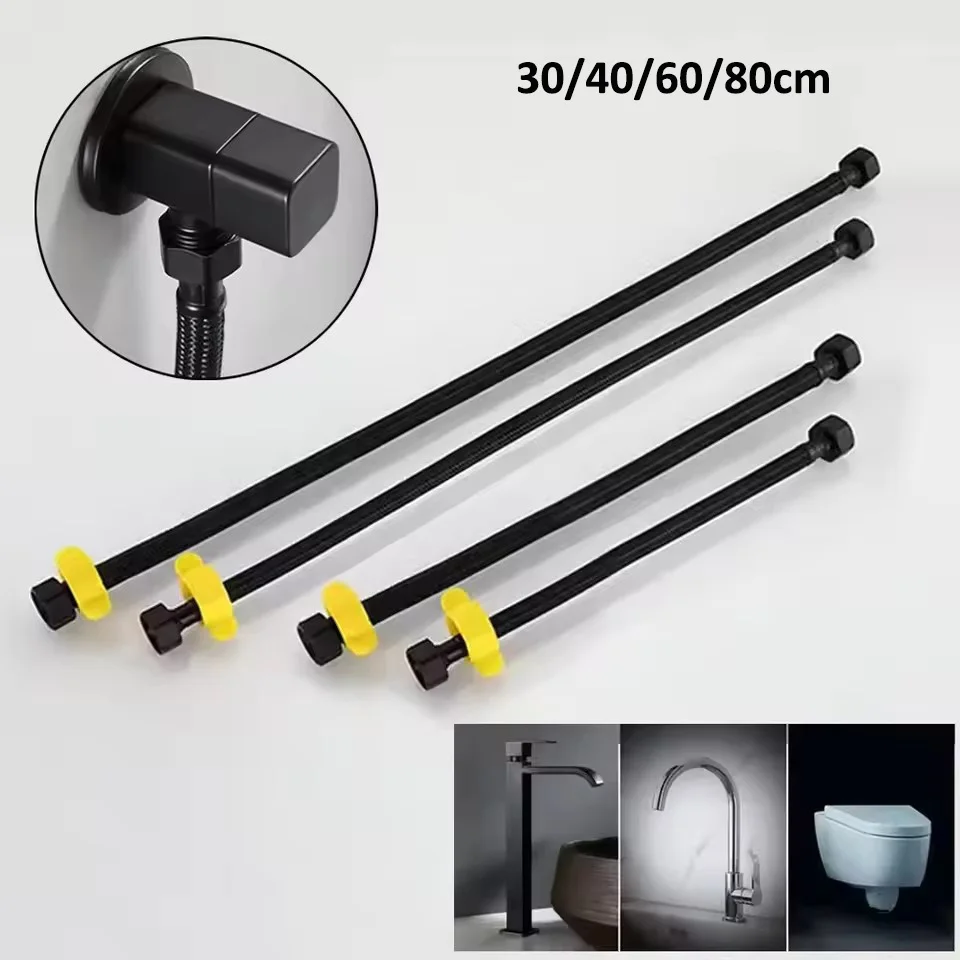 Neue G1/2 "30/40/60/80 cm Schwarz Nylon Wasser Einlass Schlauch Wasserhahn Schlauch wasser Heizung Rohr Wc Anschluss Kalt Heißer Mischer Einlass Rohr Image