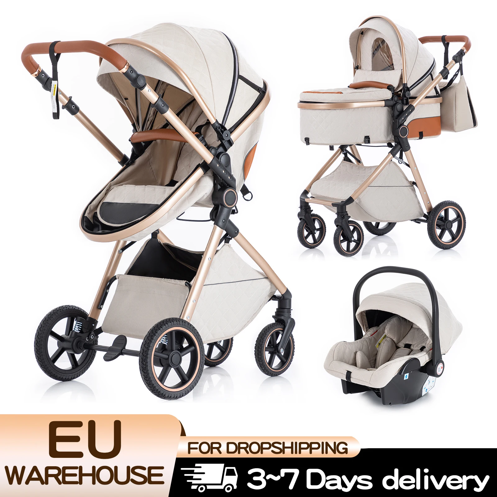 Luxus-Kinderwagen 3-in-1, tragbarer Kinderwagen, faltbarer Kinderwagen für Neugeborene, verstellbarer Griff, Reiseversion, optional mit ISOFIX-Basis Image