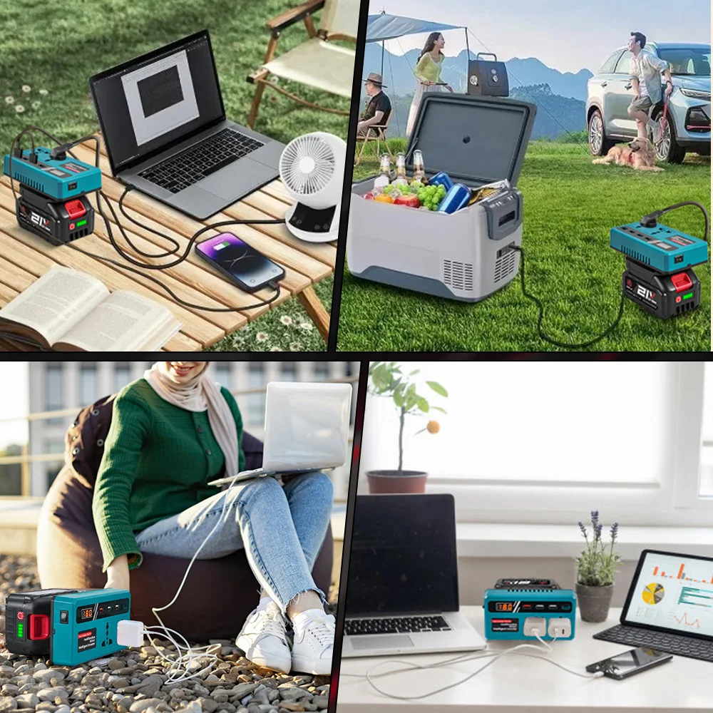 ONEVAN 18V-21V Inverter 300W Tragbarer Akku-Adapter mit Steckdose Multifunktionaler Inverter-Ladegerät für Makita 18V Akku Image