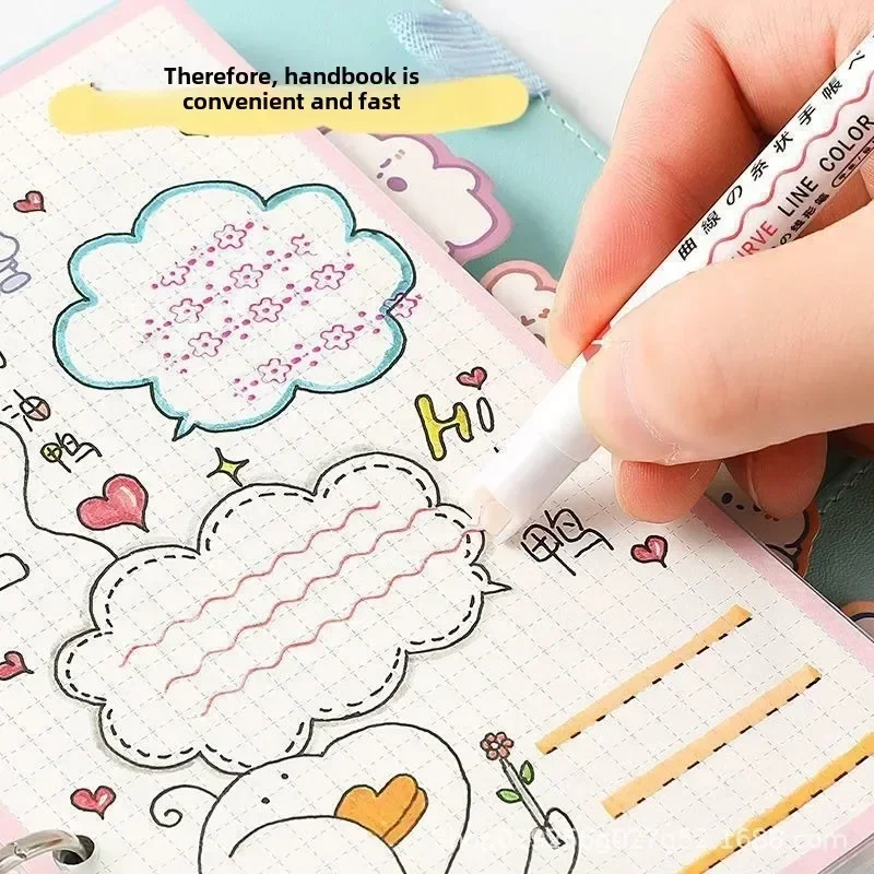 6 Teile/satz Kunst Zeichnung Kritzeln Schreibwaren Blume Linie Form Highlighter Stift Schule Bürobedarf Roller Spitze Kurve Liner Marker Image