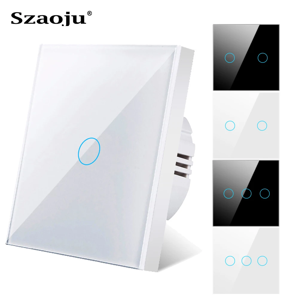 EU AC100-240 Licht Schalter Touch Schalter Power Led Panel Wand Gehärtetes Schwarz Weiß Kristall Glas 1/2/3 Gang Interruttore schalter Image
