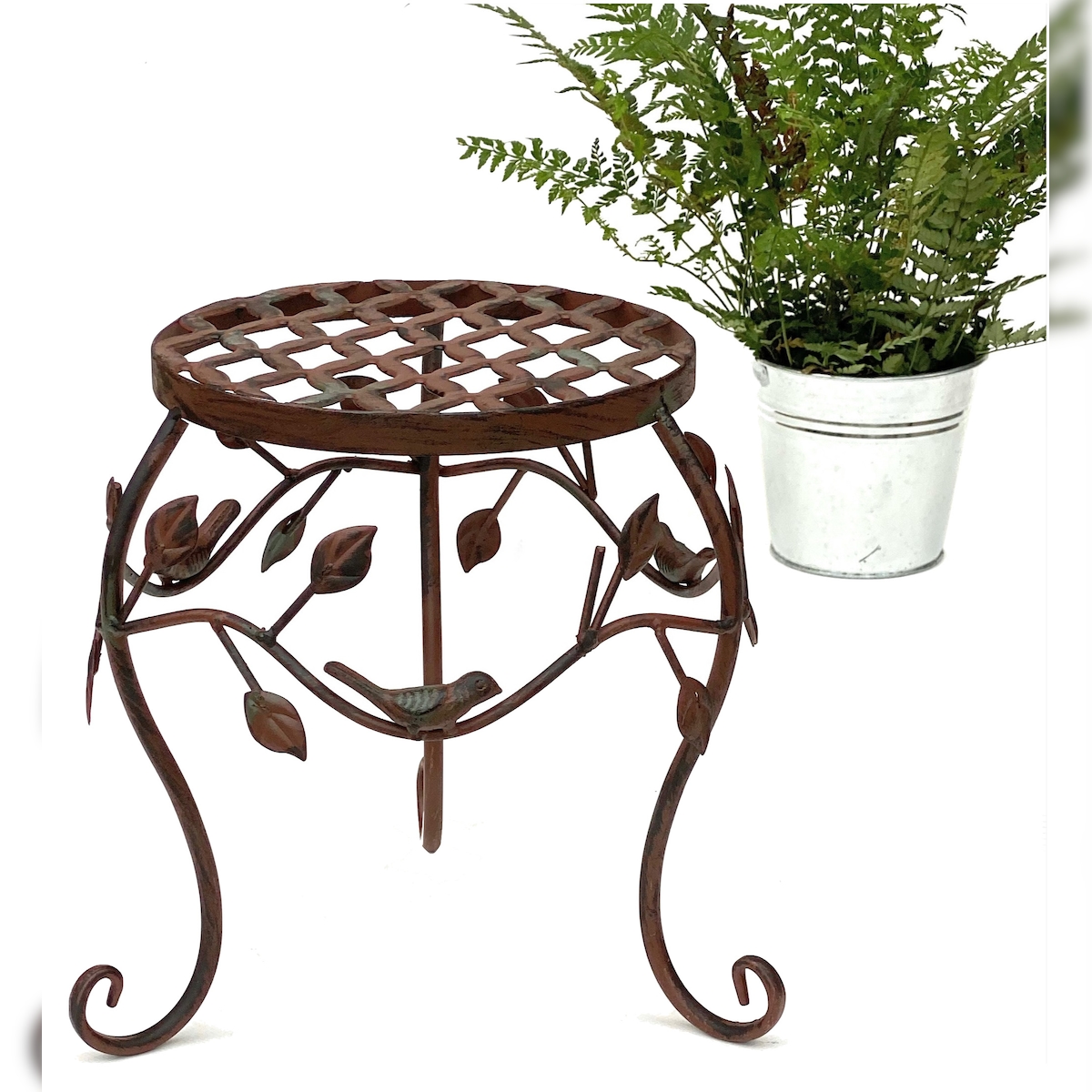 DanDiBo Blumenhocker Metall Braun 25 cm Blumenständer 93992 S Blumensäule Antik Pflanzenständer Pflanzenhocker Image