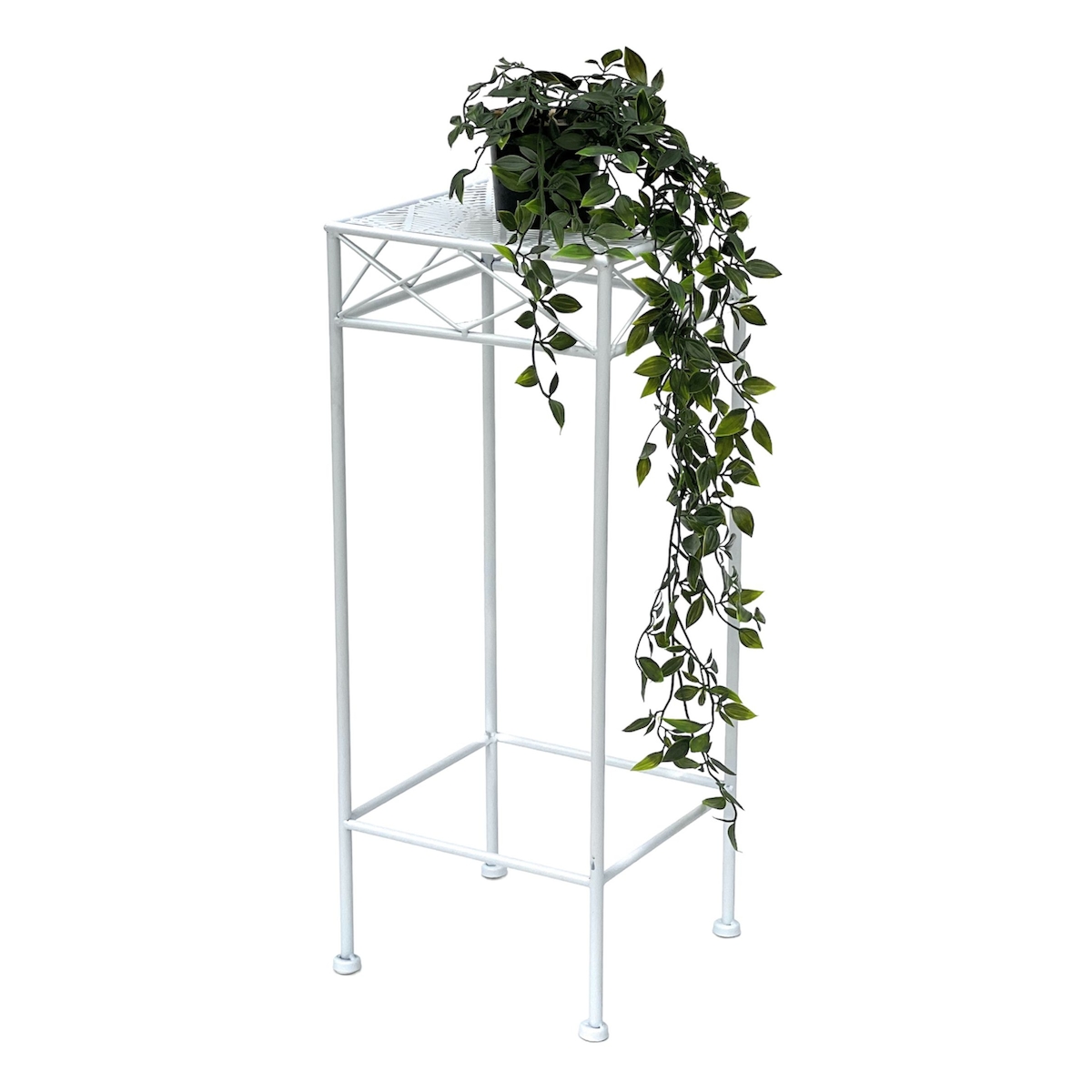 DanDiBo Blumenhocker Weiß Metall Eckig 60 cm Blumenständer 96314 M Beistelltisch Blumensäule Modern Pflanzenständer Pflanzenhocker Image