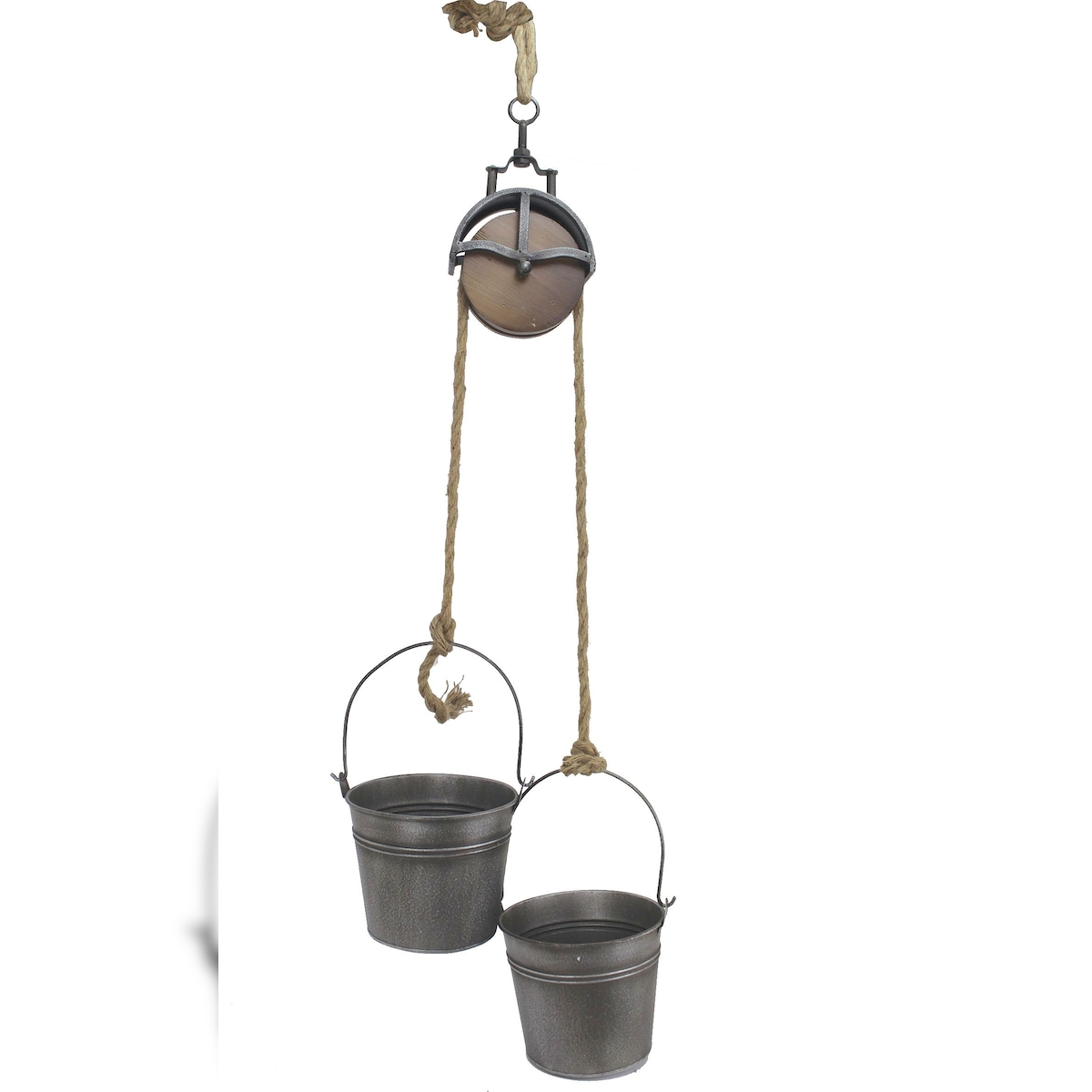 Holzwurm Metalleimer mit Umlenkrolle Deko Set Silber Grau MB27 Seil Dekoration Pflanztopf Pflanzen Blumentopf Kübel Seilwinde Wassereimer Image
