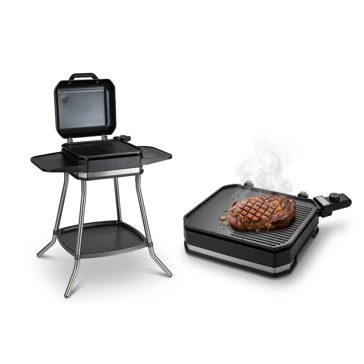 Unold 58585 Barbecue Grill Jimmy – Stand- & Tischgrill 2800 W, bis 300 °C, große Antihaft-Grillplatte 40×35 cm, IPX4 Spritzwasserschutz, Elektro-BBQ Image