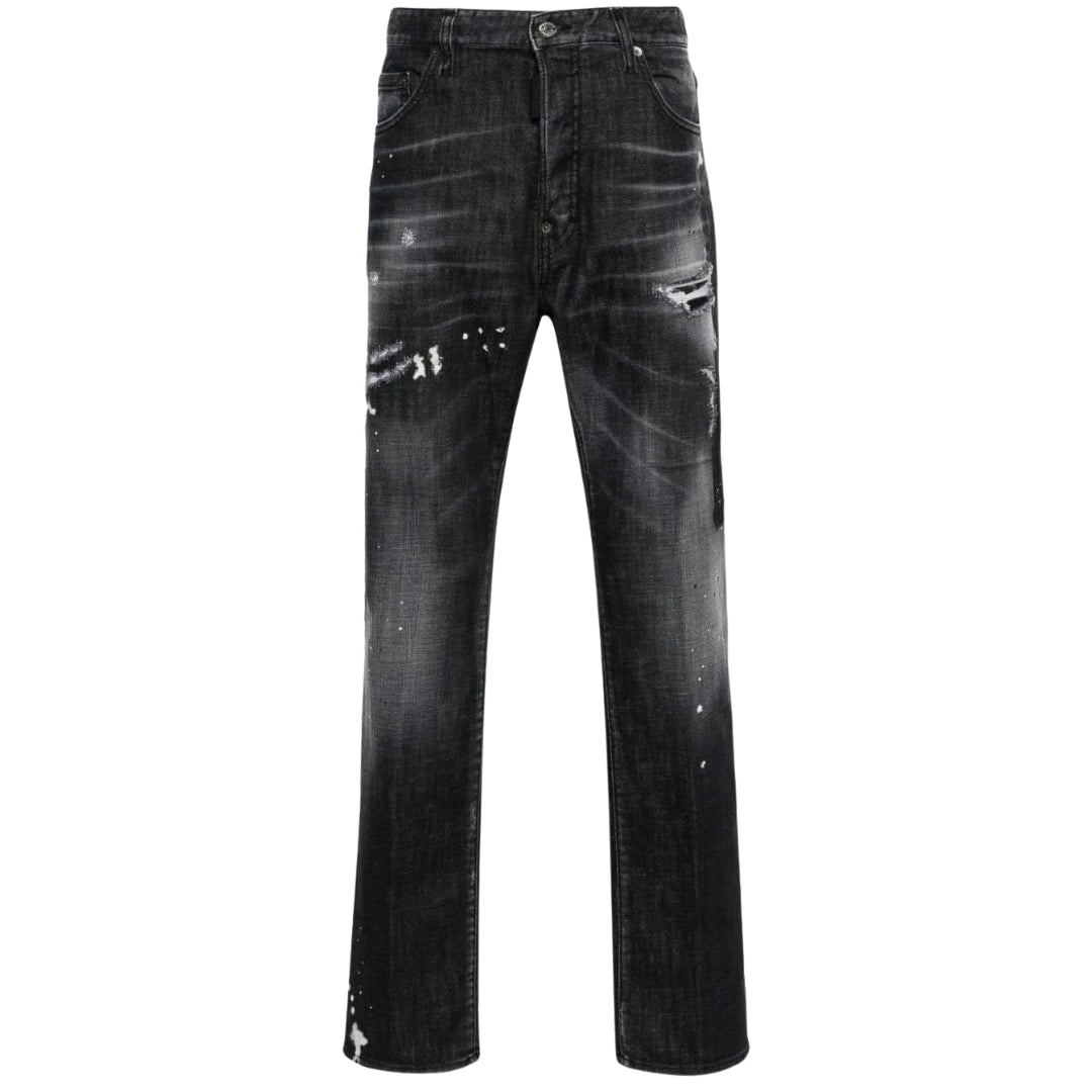 Dsquared2 642 Denim Paint Splash Schwarze Jeanshose Herren