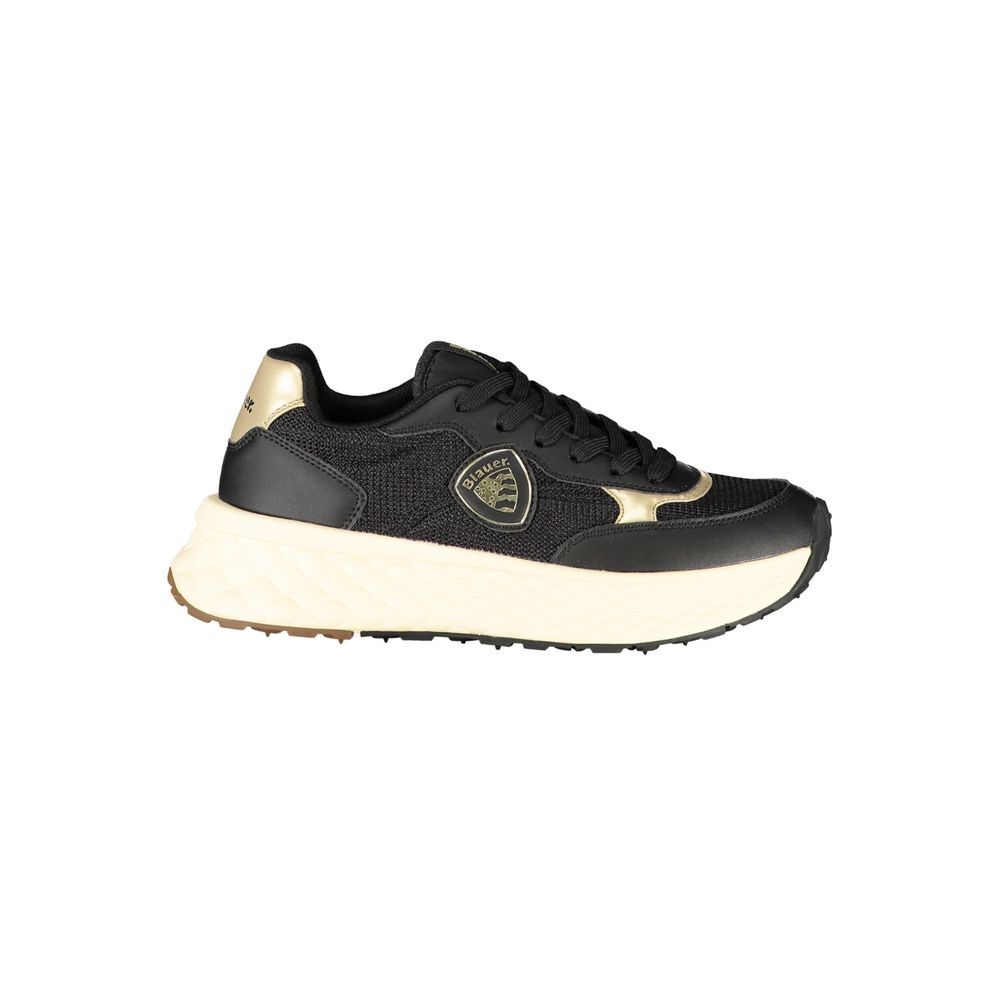 Blauer Schwarze Leder Damen Sneaker US 39