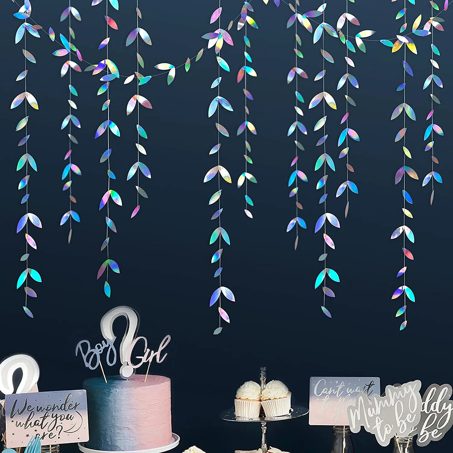 Foglia di carta iridescente Fiocchi di neve Ghirlanda Sirena Compleanno Tea Party Appeso Foglie Stelle Streamer Natale Capodanno Banner Decorazione
