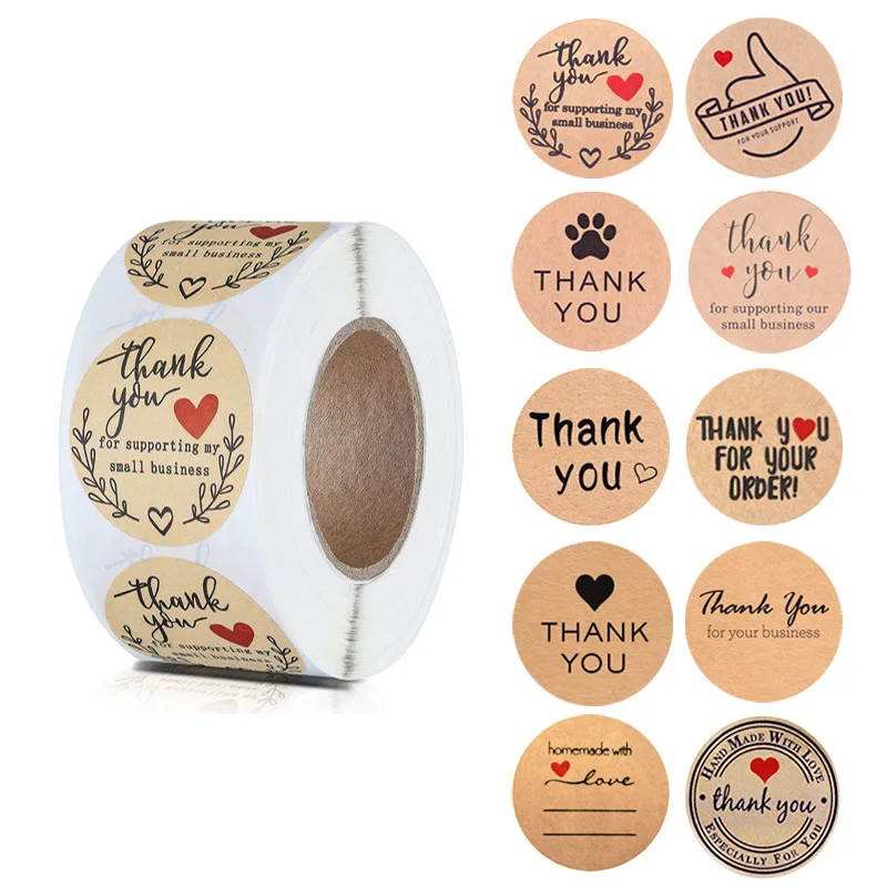 100-500 pezzi adesivi in carta Kraft Scrapbook grazie adesivi per piccole imprese confezione regalo adesivi decorativi fatti a mano con amore