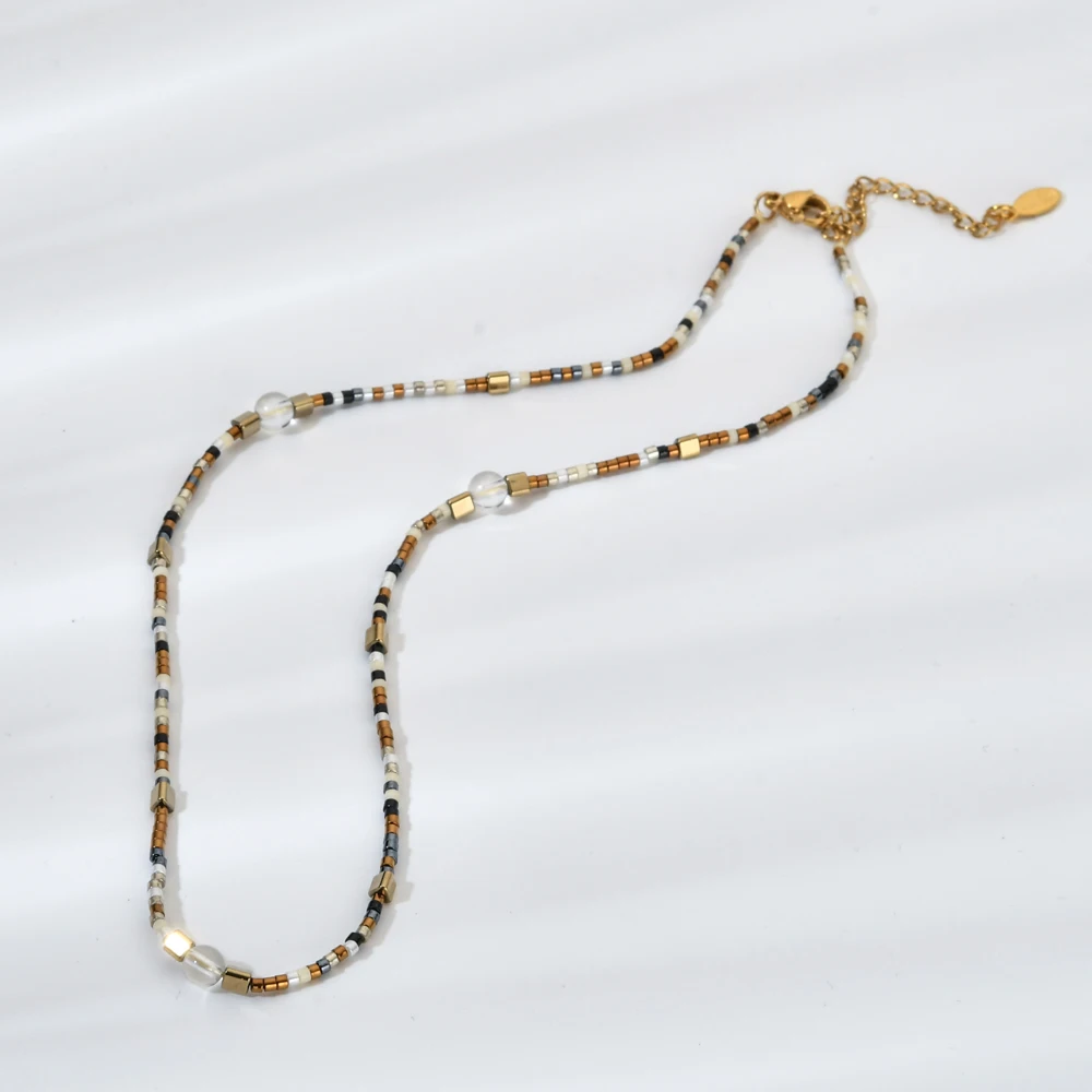 ZMZY Collana corta con perline marroni semplici di marca di moda per le donne Collane girocollo in pietra di cristallo naturale Bijoux Gioielli da donna