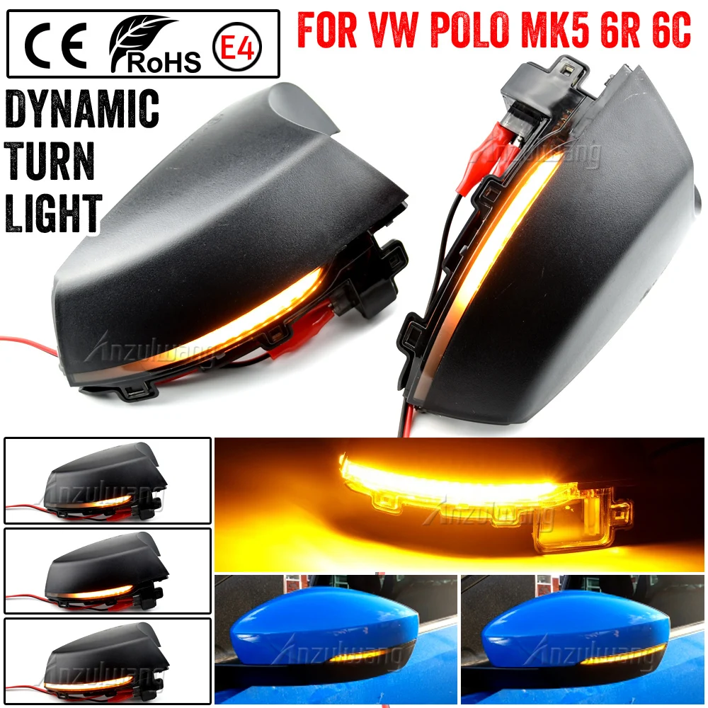 Indicatore di direzione dinamico a LED lampeggiante per Volkswagen VW Polo MK5 6R 6C 2009 - 2016 2017 Indicatore specchietto retrovisore laterale Lampeggiante