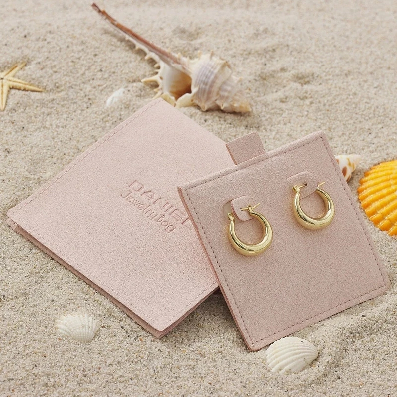 50 set di sacchetti di gioielli in microfibra con logo personalizzato con inserto per orecchini, cuscinetti per collana, sacchetti di gioielli personalizzati con scheda di inserimento